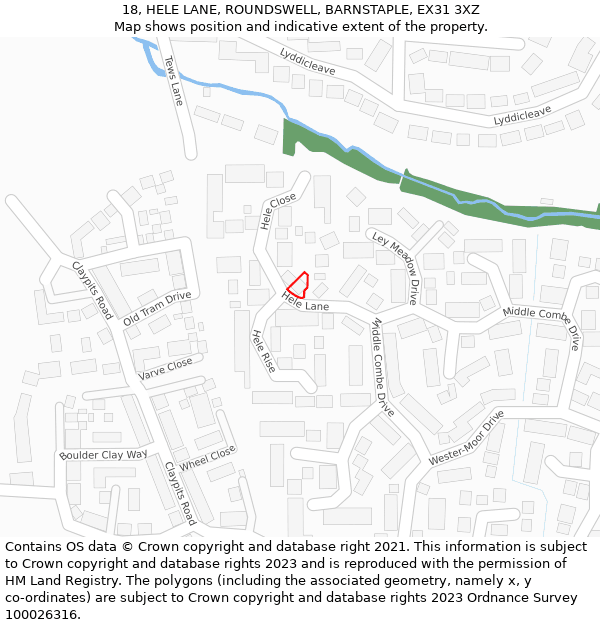 18, HELE LANE, ROUNDSWELL, BARNSTAPLE, EX31 3XZ: Location map and indicative extent of plot