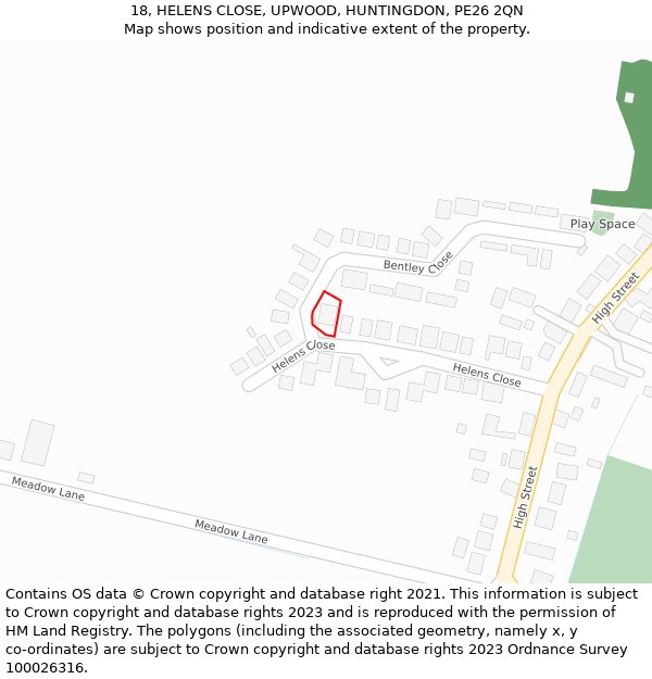 18, HELENS CLOSE, UPWOOD, HUNTINGDON, PE26 2QN: Location map and indicative extent of plot