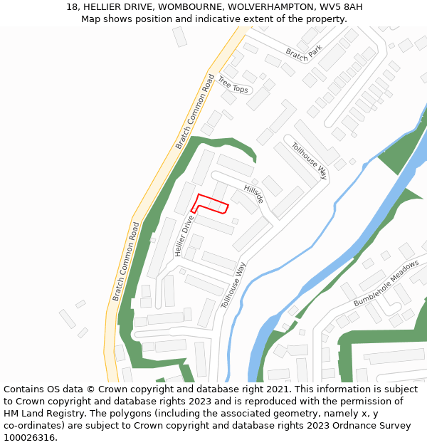 18, HELLIER DRIVE, WOMBOURNE, WOLVERHAMPTON, WV5 8AH: Location map and indicative extent of plot