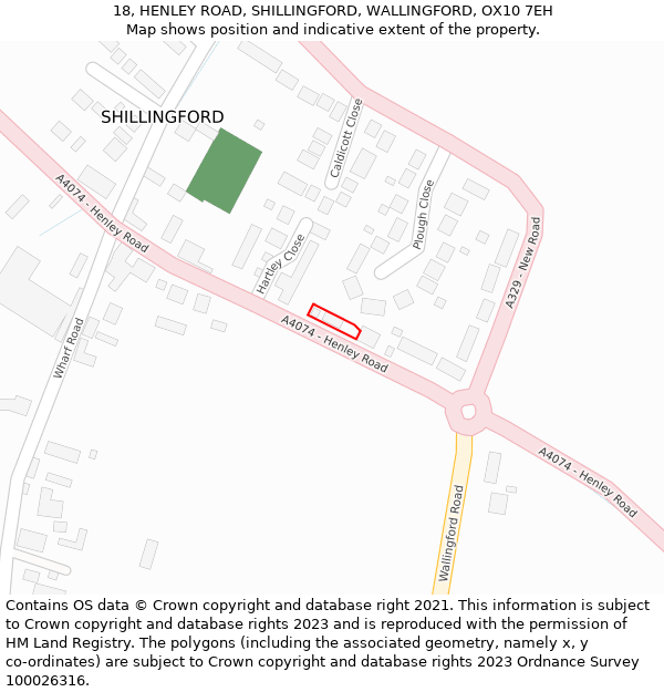 18, HENLEY ROAD, SHILLINGFORD, WALLINGFORD, OX10 7EH: Location map and indicative extent of plot