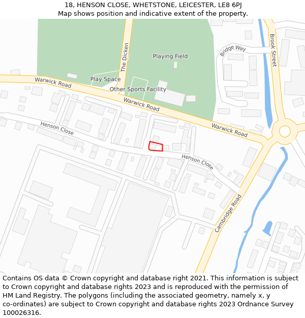 18, HENSON CLOSE, WHETSTONE, LEICESTER, LE8 6PJ: Location map and indicative extent of plot