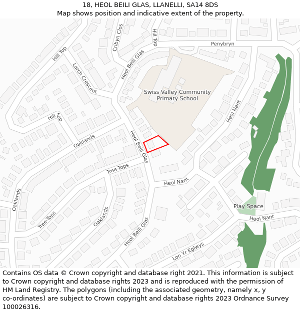 18, HEOL BEILI GLAS, LLANELLI, SA14 8DS: Location map and indicative extent of plot