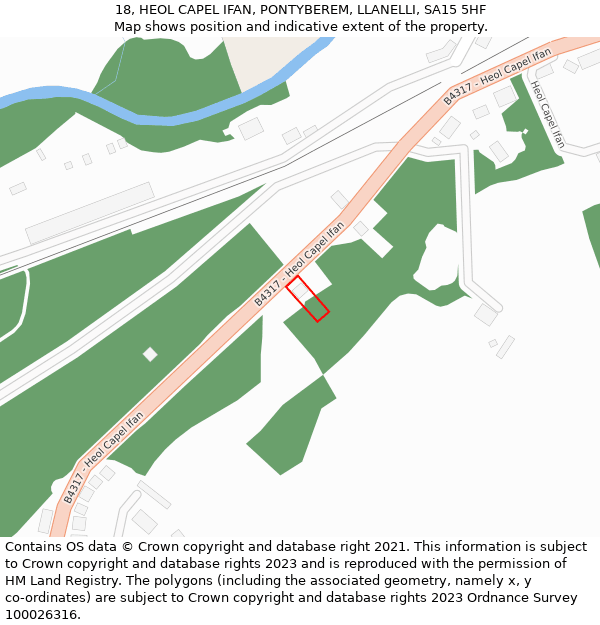 18, HEOL CAPEL IFAN, PONTYBEREM, LLANELLI, SA15 5HF: Location map and indicative extent of plot