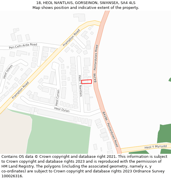 18, HEOL NANTLAIS, GORSEINON, SWANSEA, SA4 4LS: Location map and indicative extent of plot