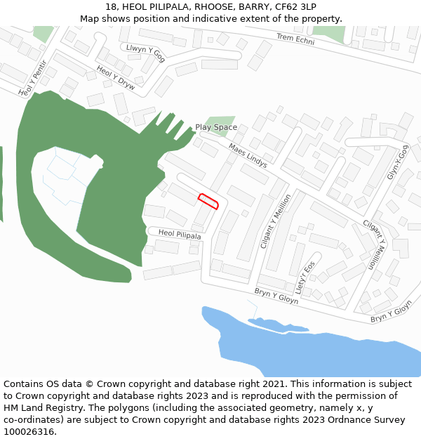 18, HEOL PILIPALA, RHOOSE, BARRY, CF62 3LP: Location map and indicative extent of plot