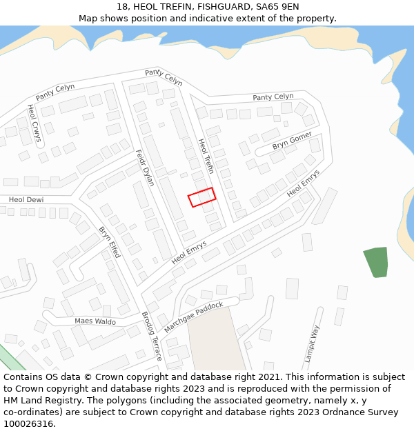 18, HEOL TREFIN, FISHGUARD, SA65 9EN: Location map and indicative extent of plot