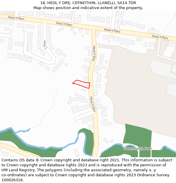 18, HEOL Y DRE, CEFNEITHIN, LLANELLI, SA14 7DR: Location map and indicative extent of plot