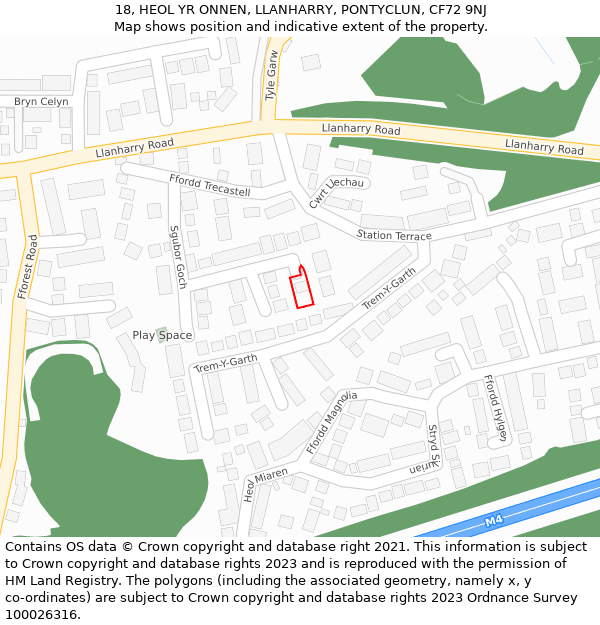 18, HEOL YR ONNEN, LLANHARRY, PONTYCLUN, CF72 9NJ: Location map and indicative extent of plot