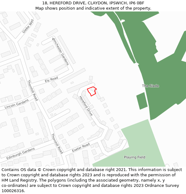 18, HEREFORD DRIVE, CLAYDON, IPSWICH, IP6 0BF: Location map and indicative extent of plot