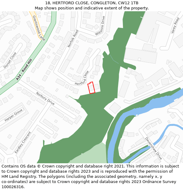 18, HERTFORD CLOSE, CONGLETON, CW12 1TB: Location map and indicative extent of plot