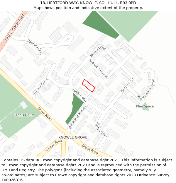 18, HERTFORD WAY, KNOWLE, SOLIHULL, B93 0PD: Location map and indicative extent of plot