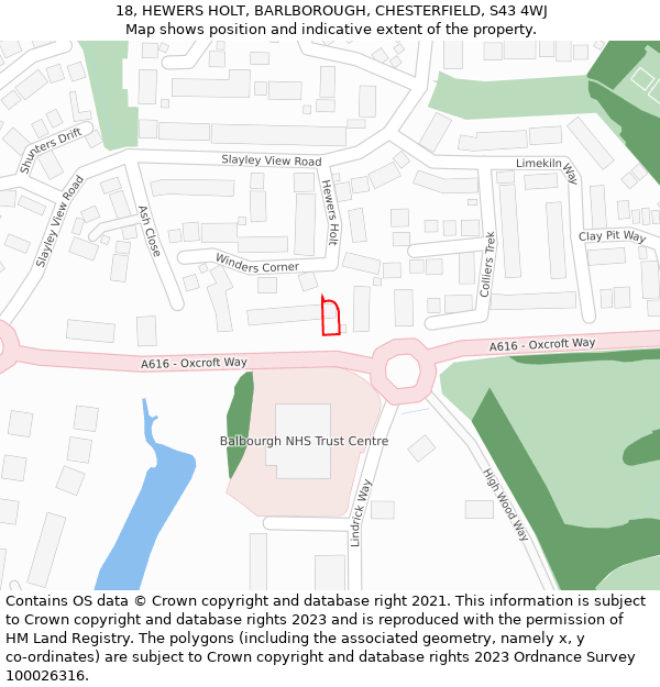 18, HEWERS HOLT, BARLBOROUGH, CHESTERFIELD, S43 4WJ: Location map and indicative extent of plot