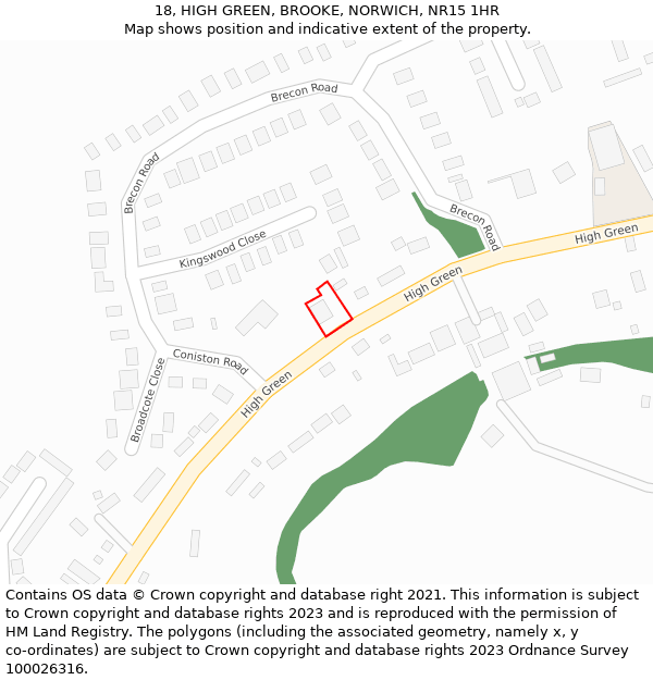 18, HIGH GREEN, BROOKE, NORWICH, NR15 1HR: Location map and indicative extent of plot