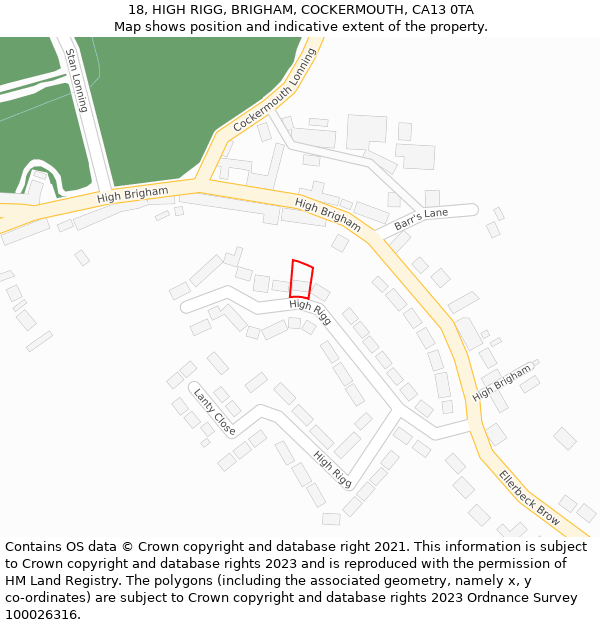 18, HIGH RIGG, BRIGHAM, COCKERMOUTH, CA13 0TA: Location map and indicative extent of plot