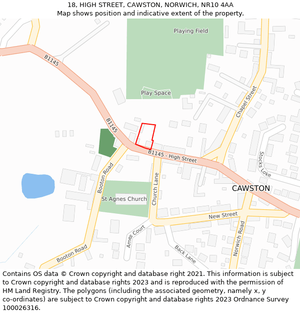18, HIGH STREET, CAWSTON, NORWICH, NR10 4AA: Location map and indicative extent of plot