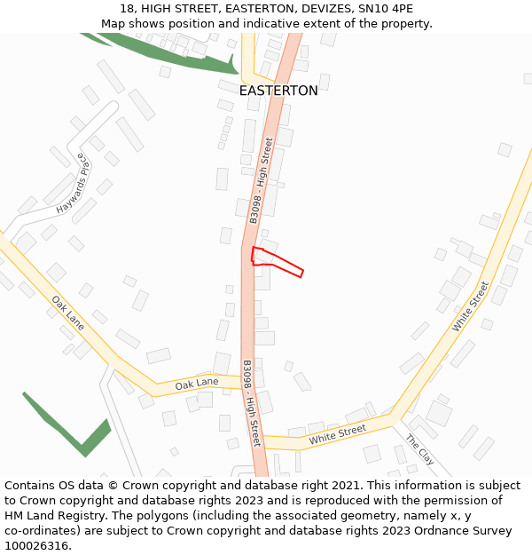 18, HIGH STREET, EASTERTON, DEVIZES, SN10 4PE: Location map and indicative extent of plot