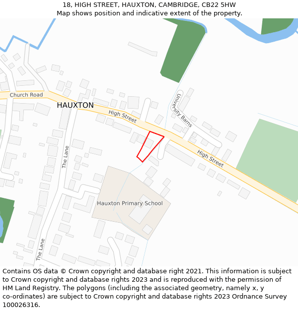 18, HIGH STREET, HAUXTON, CAMBRIDGE, CB22 5HW: Location map and indicative extent of plot