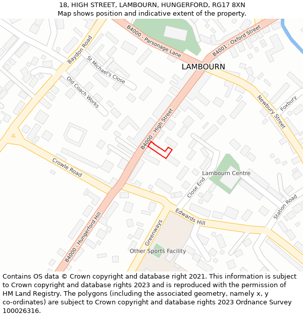 18, HIGH STREET, LAMBOURN, HUNGERFORD, RG17 8XN: Location map and indicative extent of plot