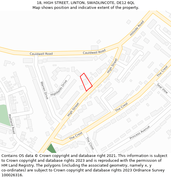 18, HIGH STREET, LINTON, SWADLINCOTE, DE12 6QL: Location map and indicative extent of plot