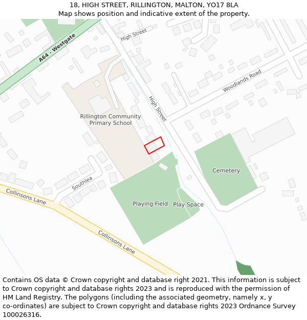 18, HIGH STREET, RILLINGTON, MALTON, YO17 8LA: Location map and indicative extent of plot