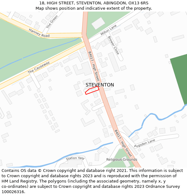 18, HIGH STREET, STEVENTON, ABINGDON, OX13 6RS: Location map and indicative extent of plot