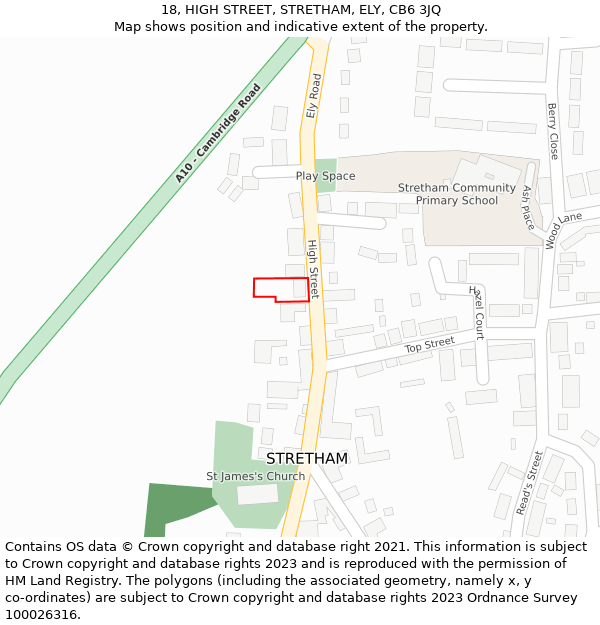 18, HIGH STREET, STRETHAM, ELY, CB6 3JQ: Location map and indicative extent of plot