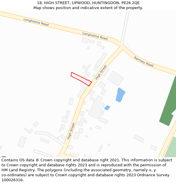 18, HIGH STREET, UPWOOD, HUNTINGDON, PE26 2QE: Location map and indicative extent of plot