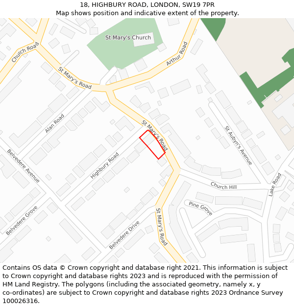 18, HIGHBURY ROAD, LONDON, SW19 7PR: Location map and indicative extent of plot