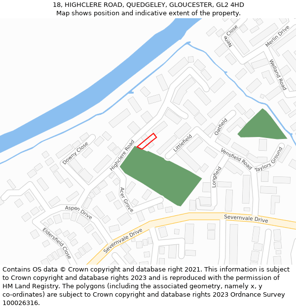 18, HIGHCLERE ROAD, QUEDGELEY, GLOUCESTER, GL2 4HD: Location map and indicative extent of plot