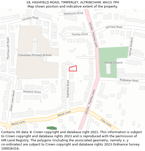 18, HIGHFIELD ROAD, TIMPERLEY, ALTRINCHAM, WA15 7PH: Location map and indicative extent of plot