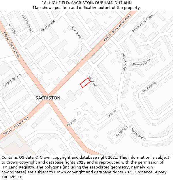 18, HIGHFIELD, SACRISTON, DURHAM, DH7 6HN: Location map and indicative extent of plot