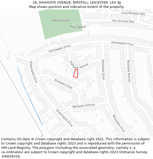 18, HIGHGATE AVENUE, BIRSTALL, LEICESTER, LE4 3JJ: Location map and indicative extent of plot