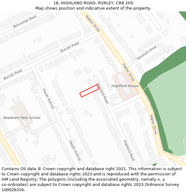 18, HIGHLAND ROAD, PURLEY, CR8 2HS: Location map and indicative extent of plot