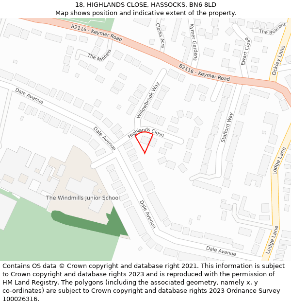 18, HIGHLANDS CLOSE, HASSOCKS, BN6 8LD: Location map and indicative extent of plot