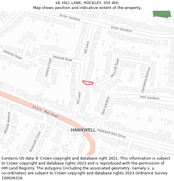 18, HILL LANE, HOCKLEY, SS5 4HL: Location map and indicative extent of plot