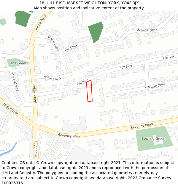 18, HILL RISE, MARKET WEIGHTON, YORK, YO43 3JX: Location map and indicative extent of plot