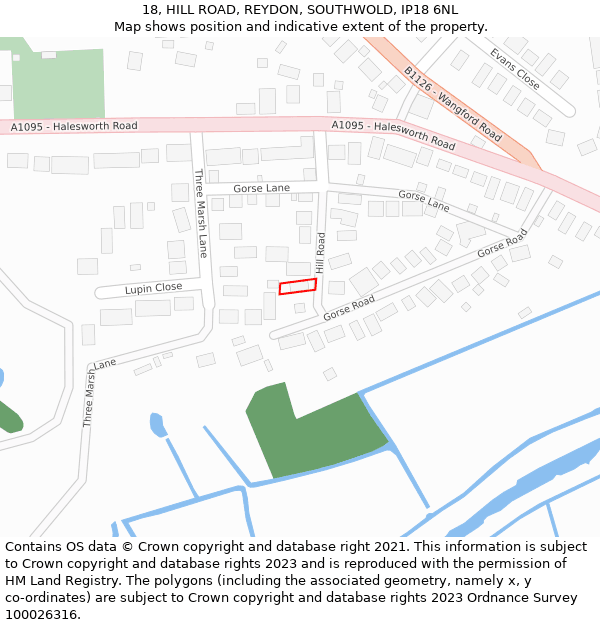 18, HILL ROAD, REYDON, SOUTHWOLD, IP18 6NL: Location map and indicative extent of plot