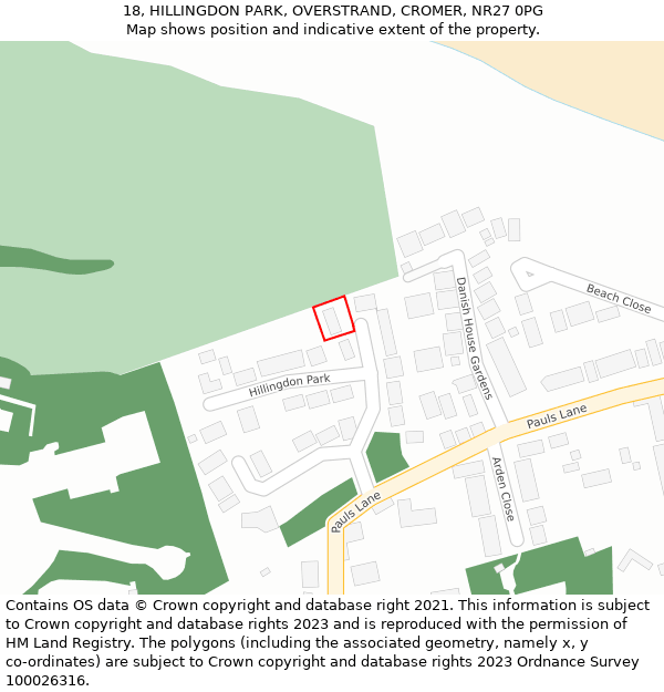 18, HILLINGDON PARK, OVERSTRAND, CROMER, NR27 0PG: Location map and indicative extent of plot