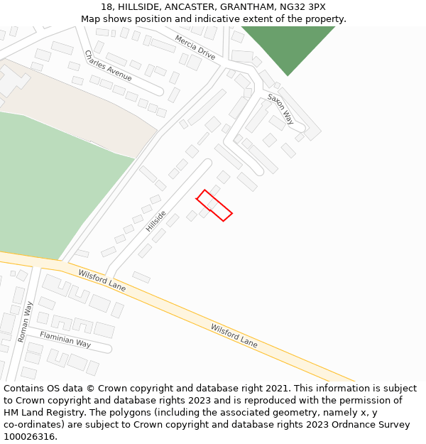 18, HILLSIDE, ANCASTER, GRANTHAM, NG32 3PX: Location map and indicative extent of plot