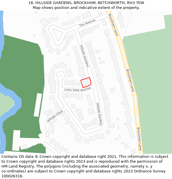 18, HILLSIDE GARDENS, BROCKHAM, BETCHWORTH, RH3 7EW: Location map and indicative extent of plot