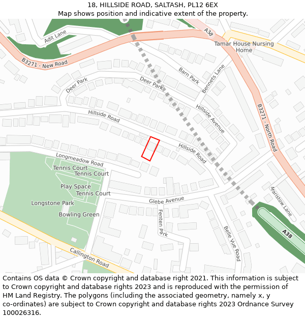 18, HILLSIDE ROAD, SALTASH, PL12 6EX: Location map and indicative extent of plot