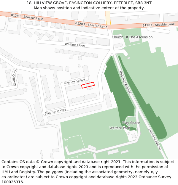 18, HILLVIEW GROVE, EASINGTON COLLIERY, PETERLEE, SR8 3NT: Location map and indicative extent of plot