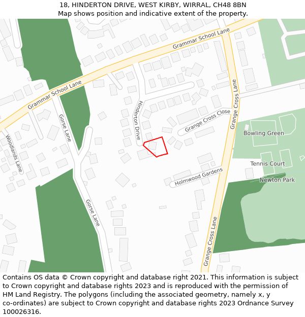 18, HINDERTON DRIVE, WEST KIRBY, WIRRAL, CH48 8BN: Location map and indicative extent of plot