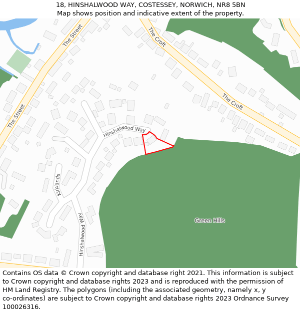 18, HINSHALWOOD WAY, COSTESSEY, NORWICH, NR8 5BN: Location map and indicative extent of plot