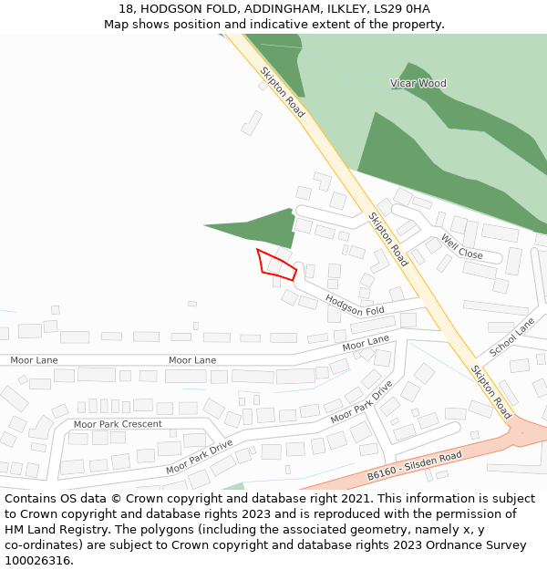 18, HODGSON FOLD, ADDINGHAM, ILKLEY, LS29 0HA: Location map and indicative extent of plot