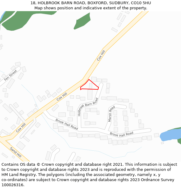 18, HOLBROOK BARN ROAD, BOXFORD, SUDBURY, CO10 5HU: Location map and indicative extent of plot