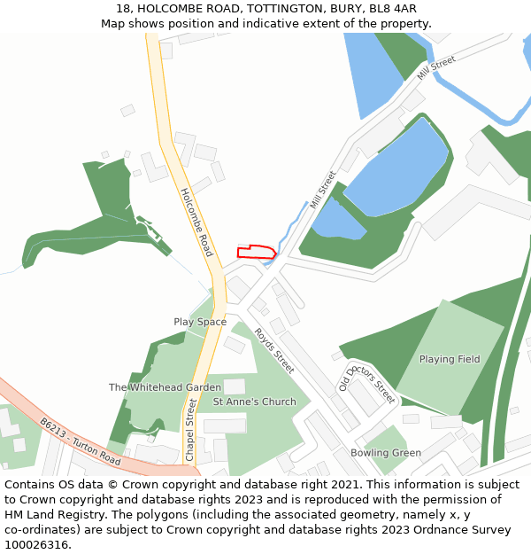 18, HOLCOMBE ROAD, TOTTINGTON, BURY, BL8 4AR: Location map and indicative extent of plot