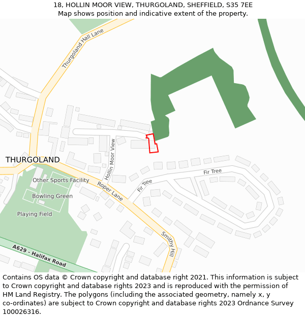 18, HOLLIN MOOR VIEW, THURGOLAND, SHEFFIELD, S35 7EE: Location map and indicative extent of plot