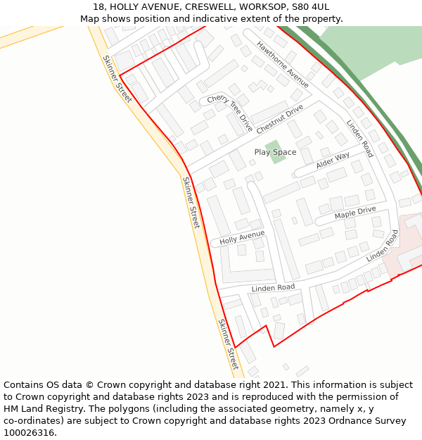 18, HOLLY AVENUE, CRESWELL, WORKSOP, S80 4UL: Location map and indicative extent of plot