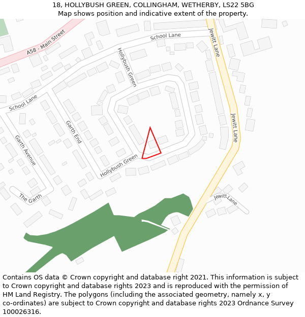 18, HOLLYBUSH GREEN, COLLINGHAM, WETHERBY, LS22 5BG: Location map and indicative extent of plot